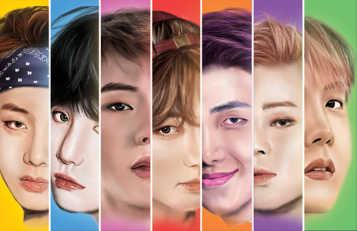 Los 7 miembros de BTS — ilustración artística