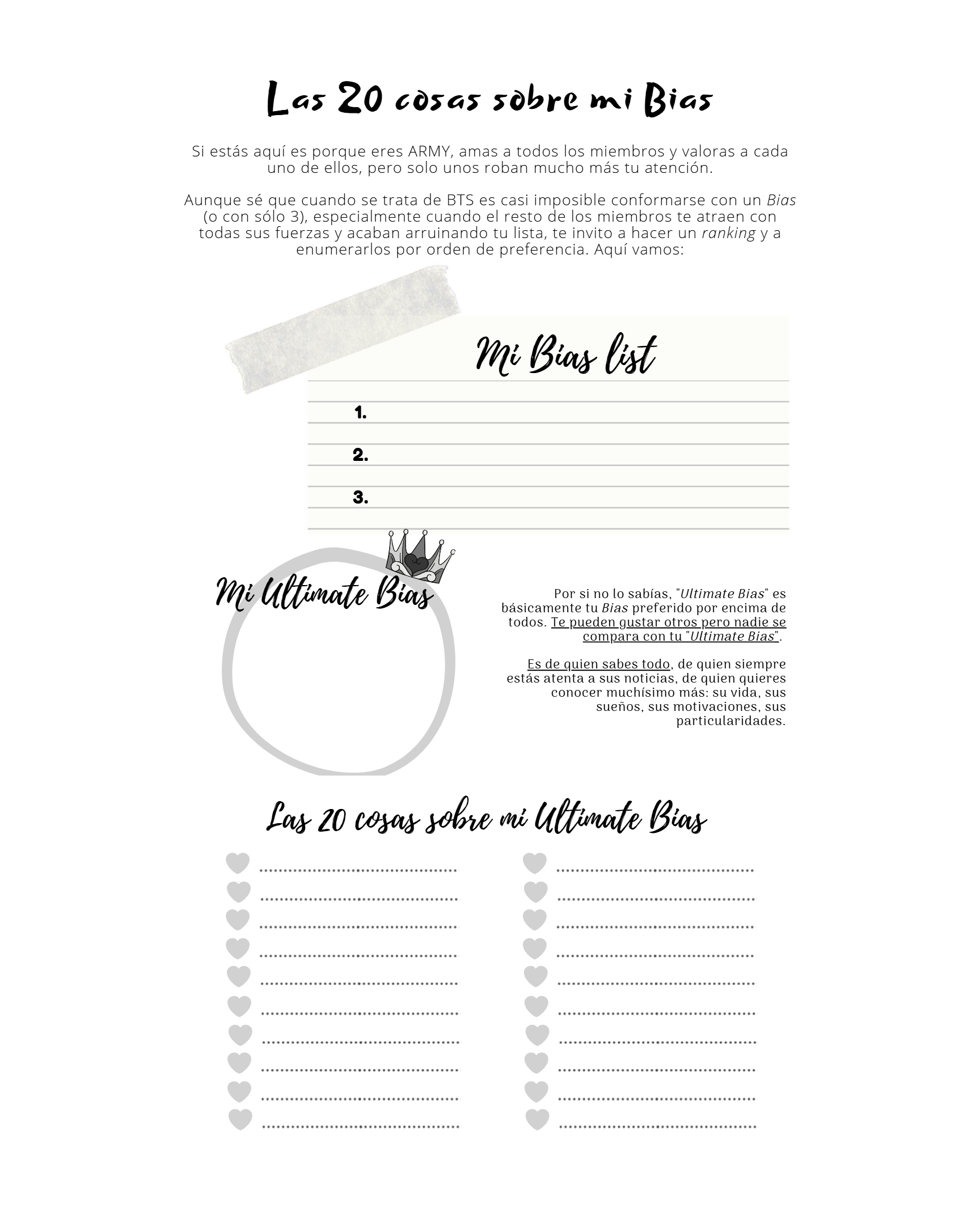 Las 20 cosas sobre mi Bias — ejercicio interactivo